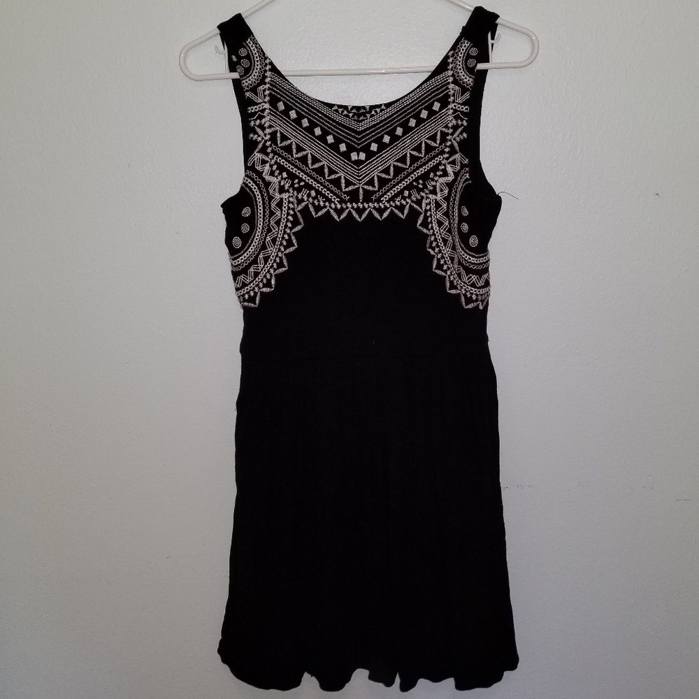Xhilaration Black Embroidered Skater Dress